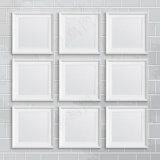 砖墙上的一套方形画框。插图