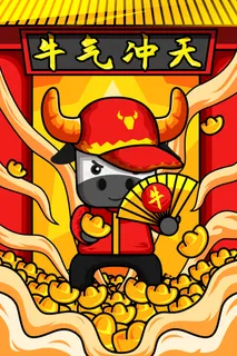 红色矢量扁平牛年牛气冲天