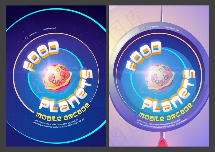 Food planets移动街机游戏徽标和pizza sphereeps,ai矢量模版下载
