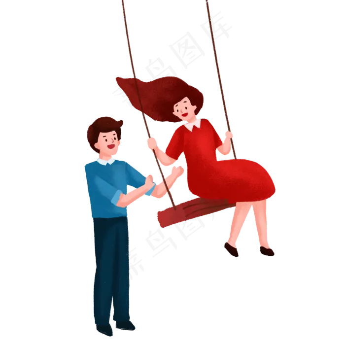 手绘七夕荡秋千的情侣(3000X3000(DPI:300))psd模版下载