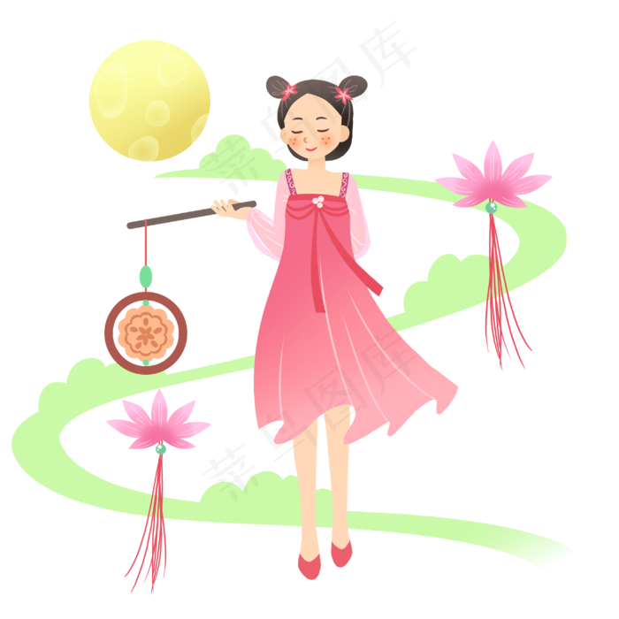 中秋节拿着月饼花灯(3000X3000(DPI:300))psd模版下载