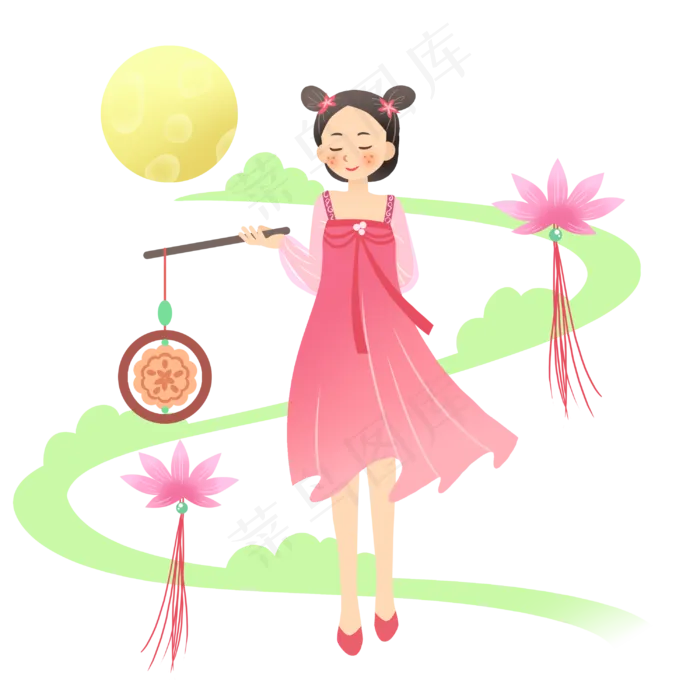 中秋节拿着月饼花灯(3000X3000(DPI:300))psd模版下载