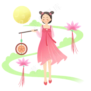 中秋节拿着月饼花灯