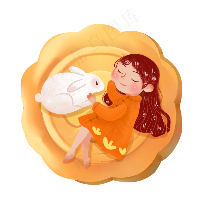 中秋女孩和兔子png素材
