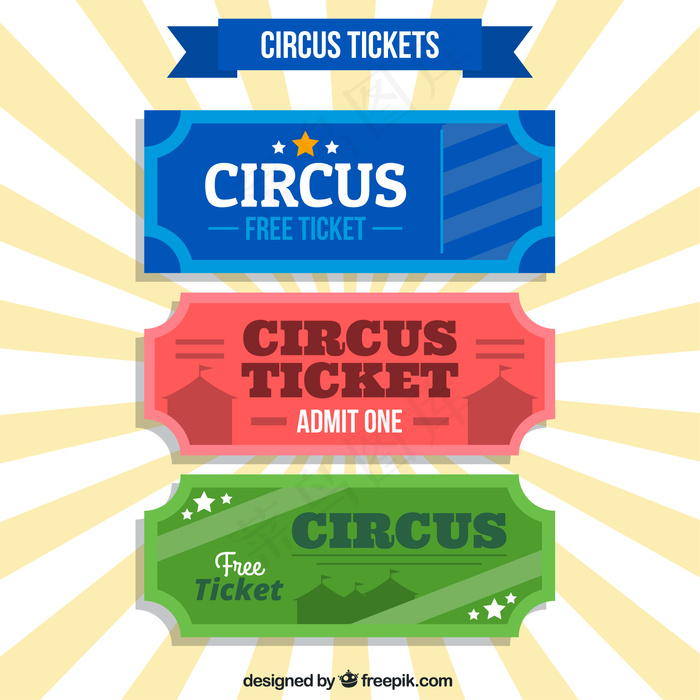 复古风格的彩色马戏团门票