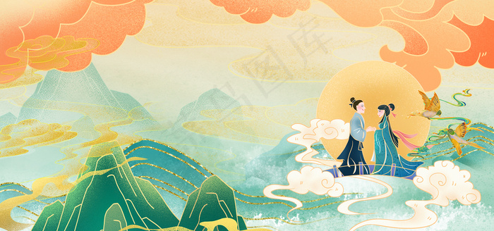 简约中国风七夕国潮风背景