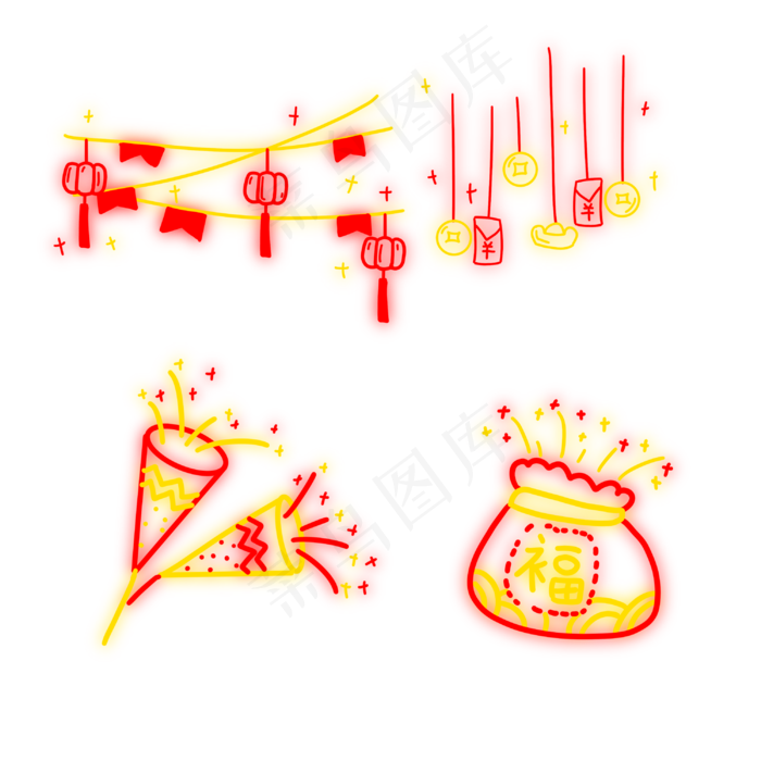 新年霓虹灯挂饰烟花(3000X3000(DPI:300))psd模版下载