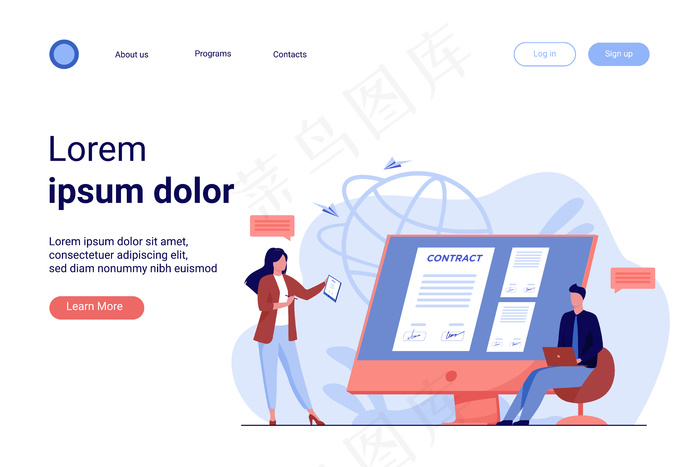 商务人员使用电子签名签署在线合同eps,ai矢量模版下载