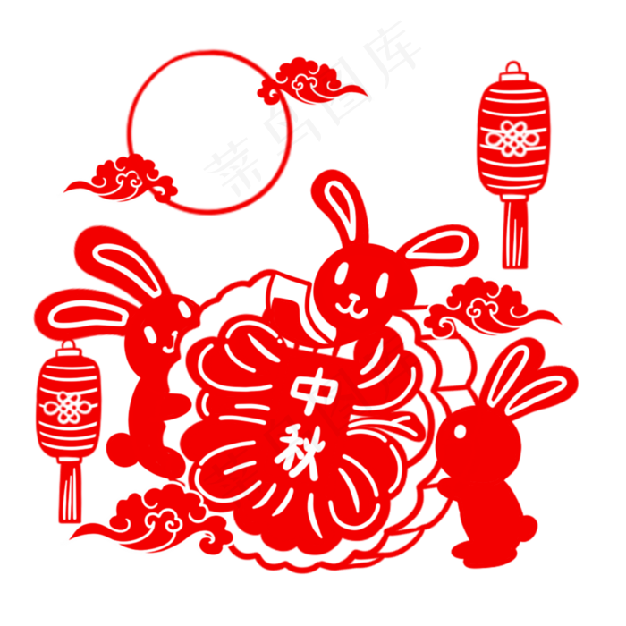 中秋节月饼剪纸(3000X3000(DPI:300))psd模版下载