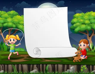 女孩玩耍的边框模板设计