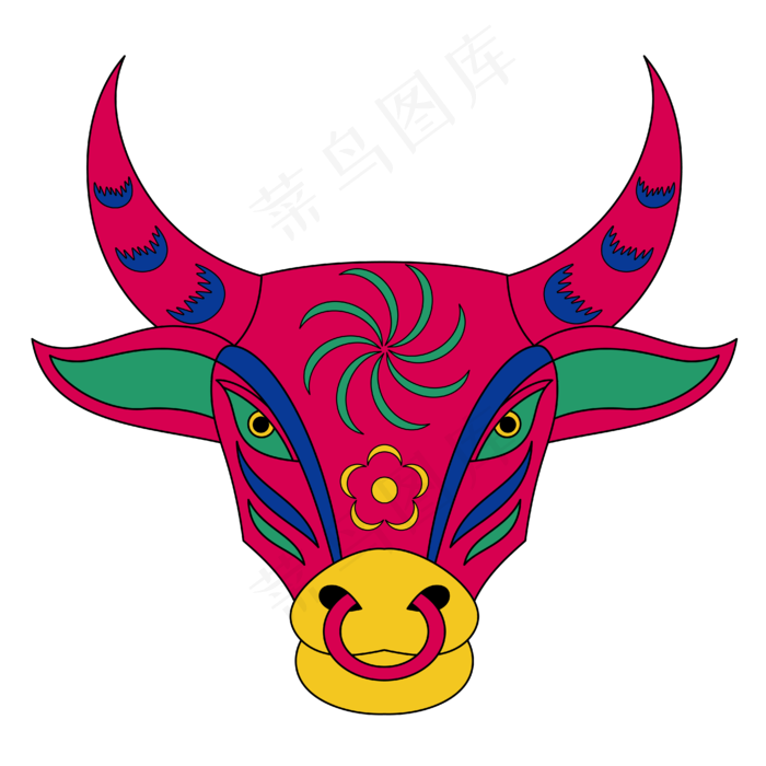 牛年民族拼色牛剪纸