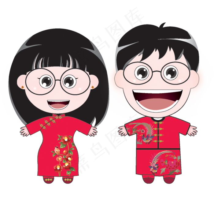 戴眼镜结婚素材