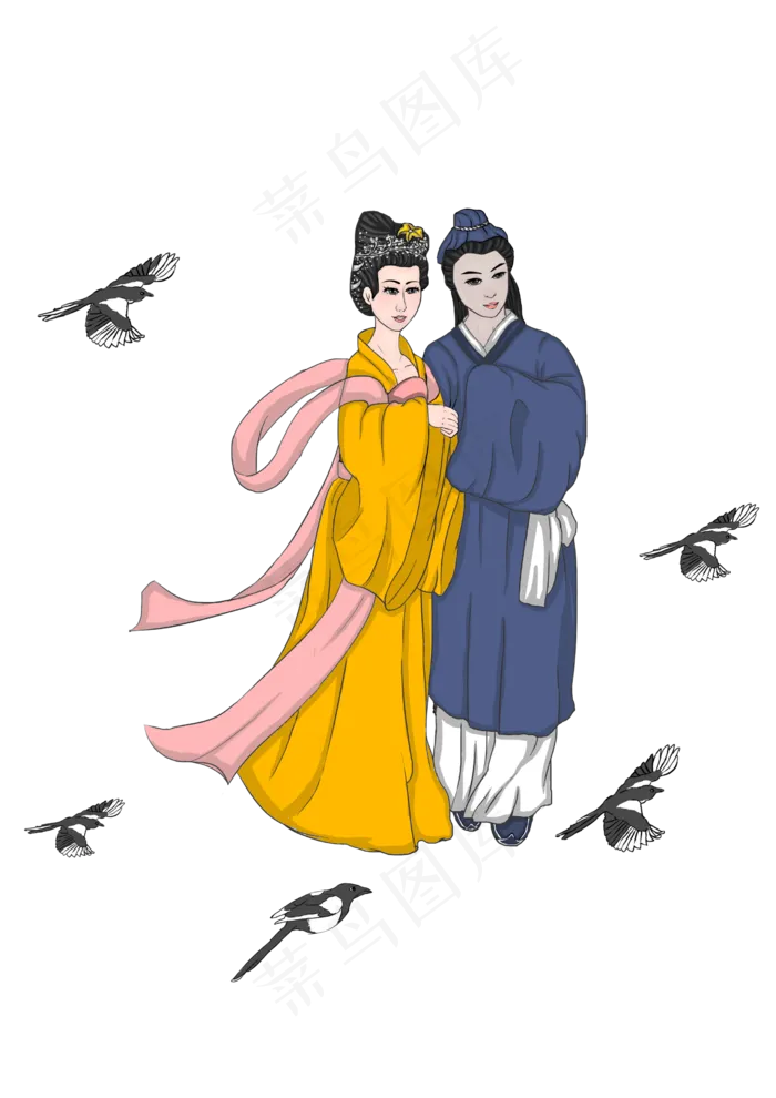 七夕牛郎织女鹊桥相会(2480X3508(DPI:300))psd模版下载