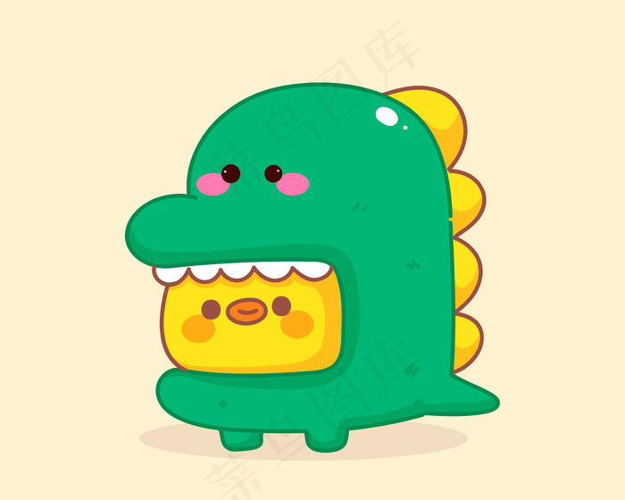 身穿恐龙服装卡通插图的鸭子
