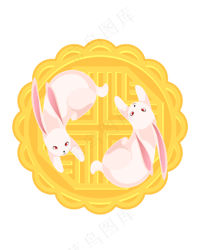 黄色的月饼上两只兔子(2000X2000(DPI:300))ai矢量模版下载