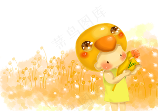 头套小孩卡通人物金色秋天psd