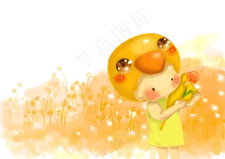 头套小孩卡通人物金色秋天psd