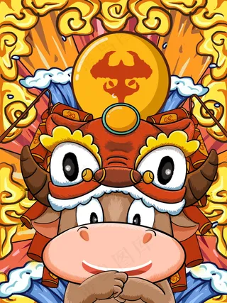 牛年插画 牛年海报 新春海报
