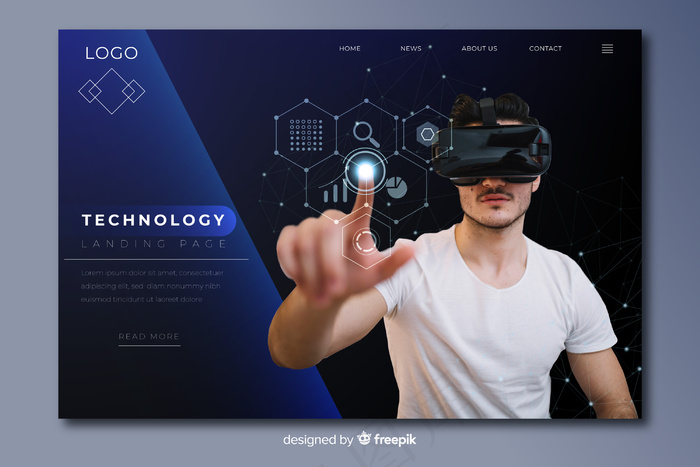 带vr眼镜的深色技术登录页照片eps,ai矢量模版下载