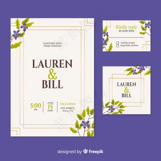 美丽的紫色背景婚礼请柬