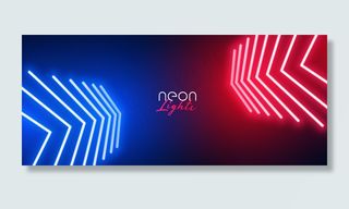 红色和蓝色霓虹箭头宽背景