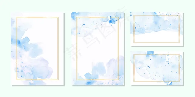 蓝色水彩金框多功能卡片模板