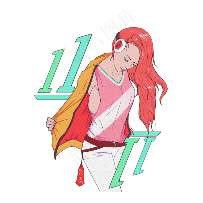 波普风格双十一电商人物免扣PNG