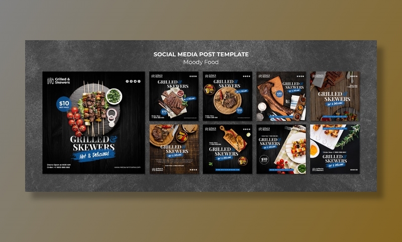烤肉串餐厅社交媒体帖子模板