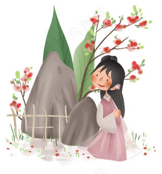 春天游园赏春的古代儿童