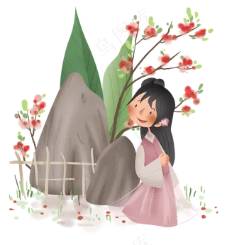 春天游园赏春的古代儿童