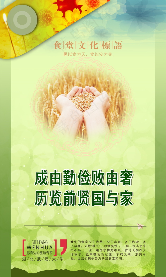 校园餐厅食堂挂画标语海报反对浪费节约粮食psd模版下载