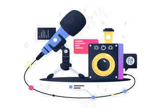 连接超低音扬声器的麦克风的现代技术图标。用于录制音乐的概念符号设备。