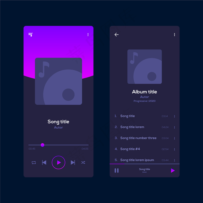 简约音乐播放器应用界面eps,ai矢量模版下载