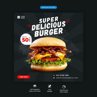 快餐汉堡社交媒体广场横幅banner模板高级psd