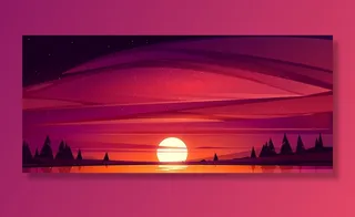 湖面上的夕阳，红红的天空伴随着太阳从树木环绕的池塘落下