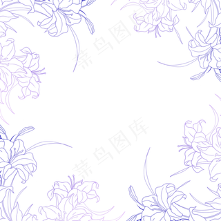 紫色系线描花卉边框