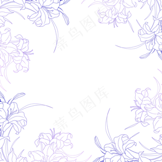 紫色系线描花卉边框