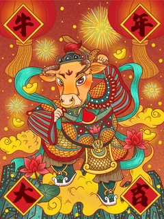 牛年插画 牛年海报 新春海报