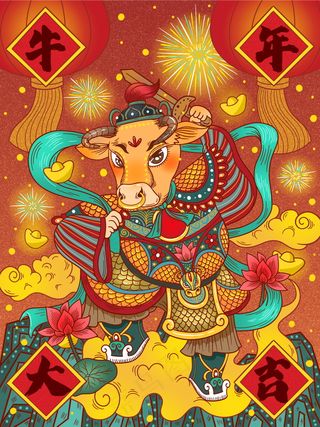 牛年插画 牛年海报 新春海报