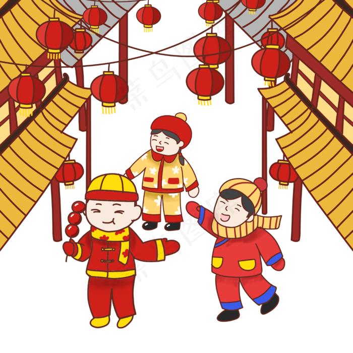 庙会吃糖葫芦孩子(3000X3000(DPI:300))psd模版下载