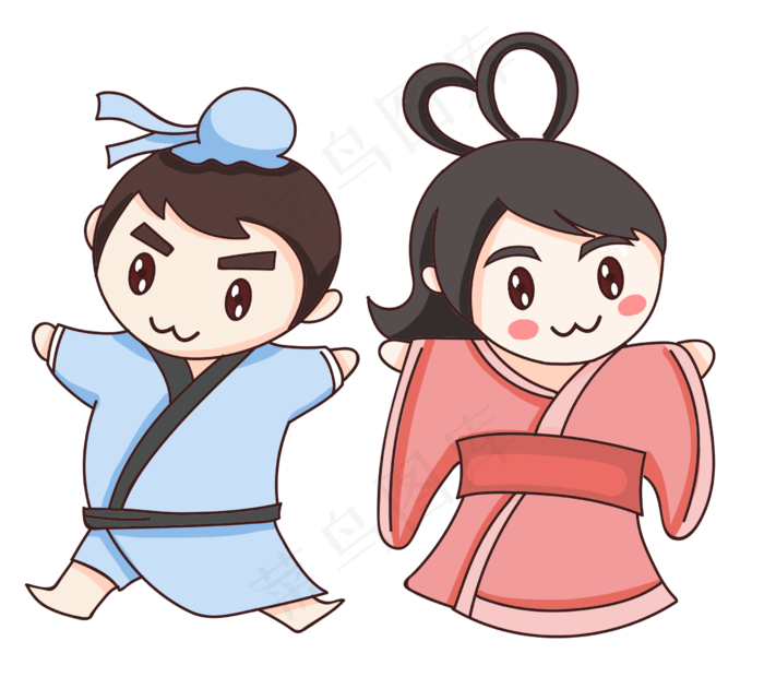 七夕卡通手绘人物图