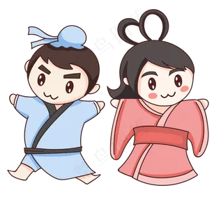 七夕卡通手绘人物图