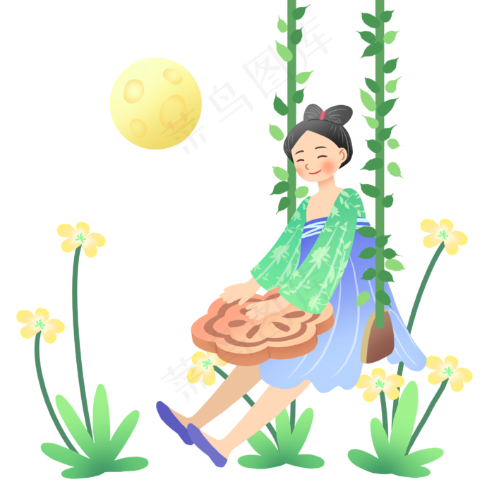 中秋节荡秋千女孩(3000X3000(DPI:300))psd模版下载
