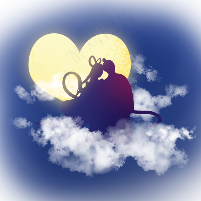 七夕情人节鹊桥相会剪影(2000X2000(DPI:300))psd模版下载