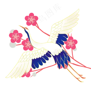 仙鹤展翅红色桃花 仙鹤展翅红色桃花