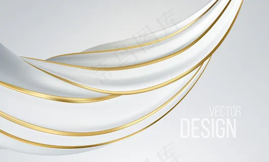 真实的白色和金色漩涡形状隔离在白色背景上。 真实的白色和金色漩涡形状隔离在白色背景上。