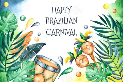 巴西狂欢节背景水彩