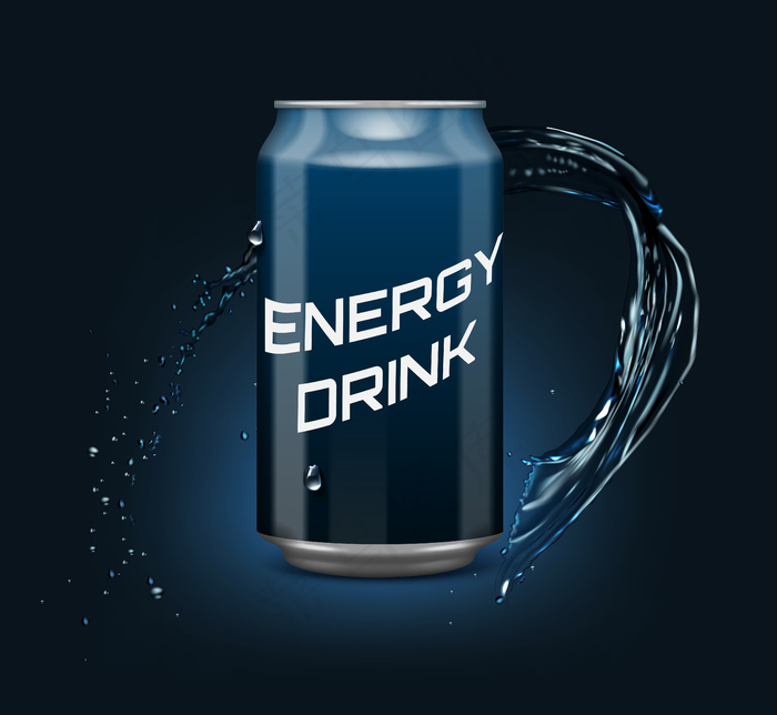 现实的能量饮料梯度蓝色可以与水周围的深蓝色背景