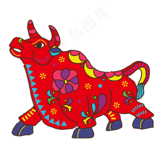 牛年民族拼色牛剪纸