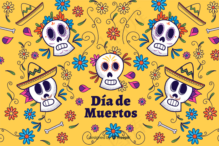 手绘dia de muertos背景
